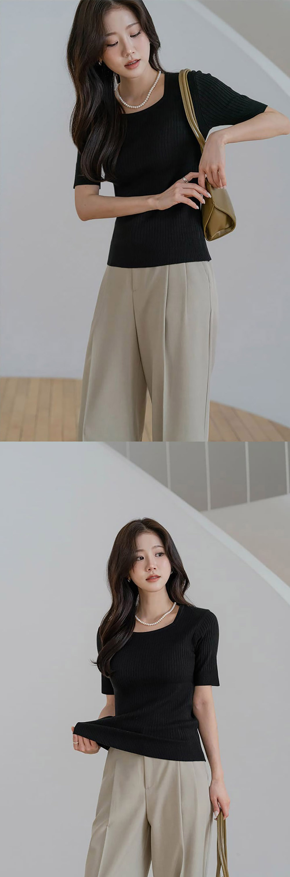 修身羅紋方領針織上衣,KOREA,357695,修身羅紋方領針織上衣,周新品優惠,NEWARRIVAL