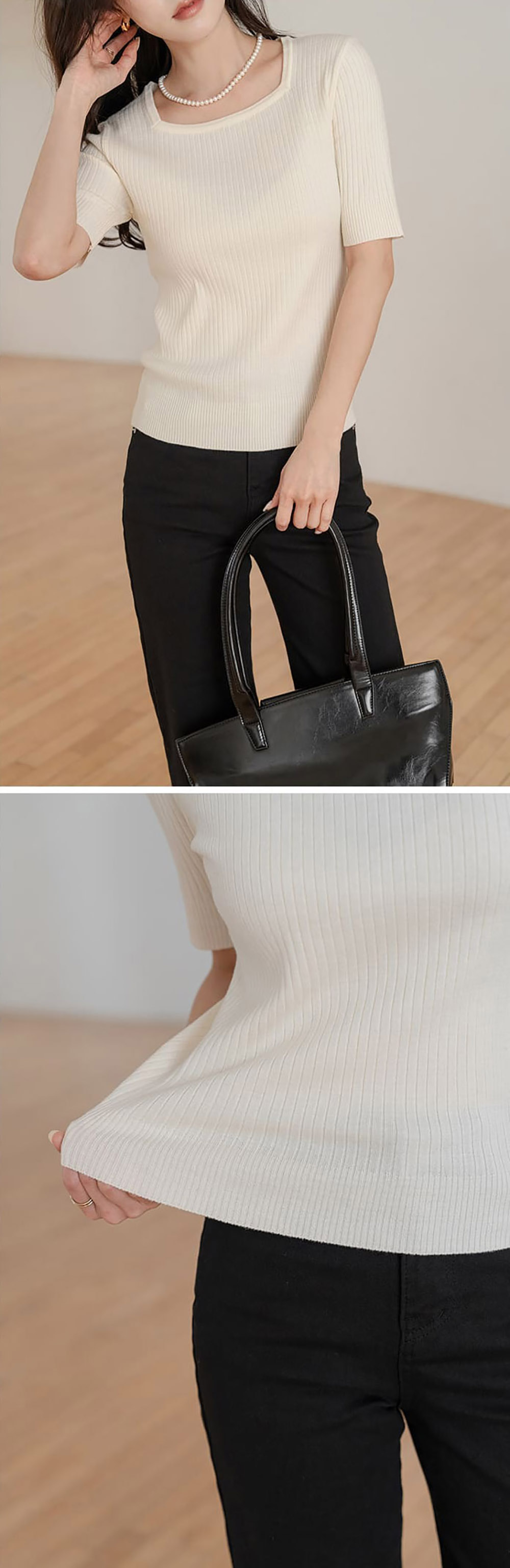 修身羅紋方領針織上衣,KOREA,357695,修身羅紋方領針織上衣,周新品優惠,NEWARRIVAL