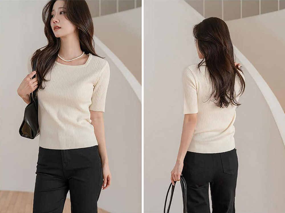 修身羅紋方領針織上衣,KOREA,357695,修身羅紋方領針織上衣,周新品優惠,NEWARRIVAL