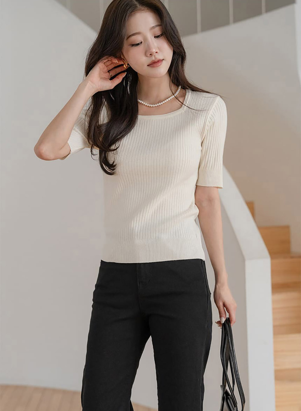 修身羅紋方領針織上衣,KOREA,357695,修身羅紋方領針織上衣,周新品優惠,NEWARRIVAL