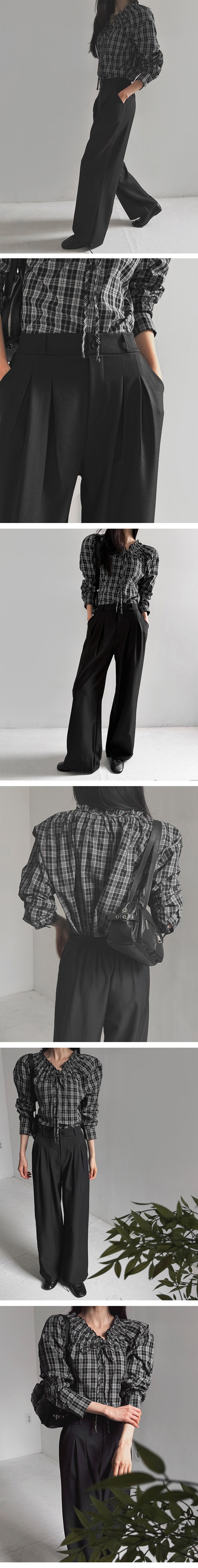 荷葉V領綁帶格紋襯衫,KOREA,357778,荷葉V領綁帶格紋襯衫,周新品優惠,NEWARRIVAL