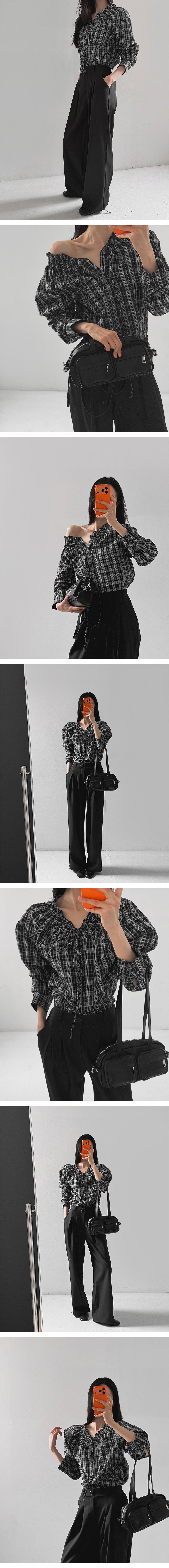 荷葉V領綁帶格紋襯衫,KOREA,357778,荷葉V領綁帶格紋襯衫,周新品優惠,NEWARRIVAL