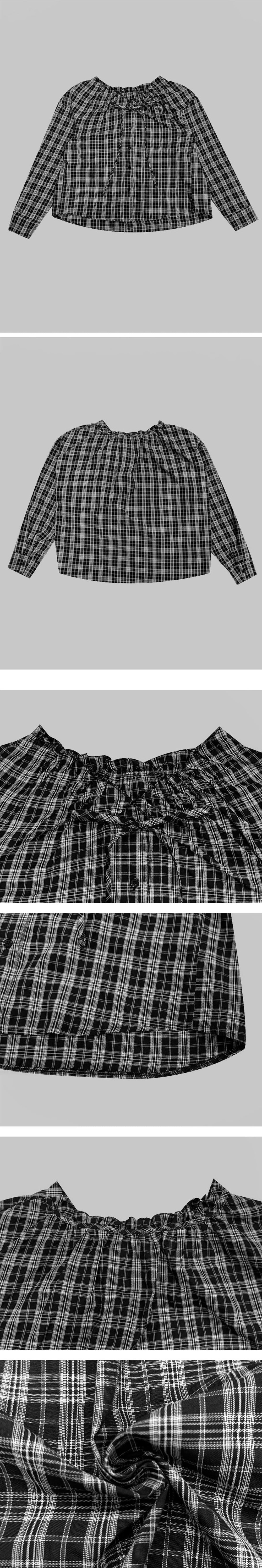 荷葉V領綁帶格紋襯衫,KOREA,357778,荷葉V領綁帶格紋襯衫,周新品優惠,NEWARRIVAL