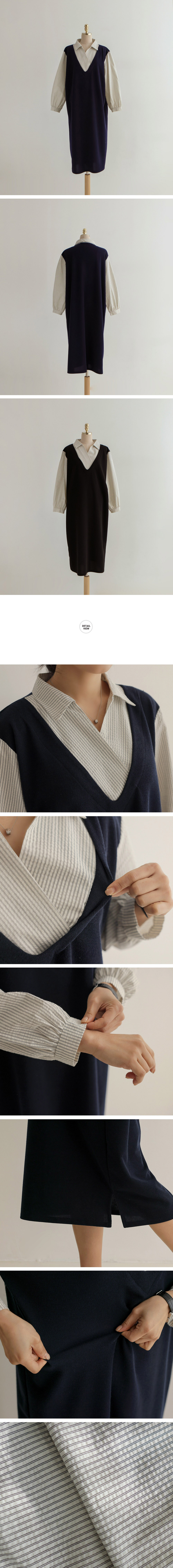 氣質假兩件襯衫領洋裝,KOREA,357845,氣質假兩件襯衫領洋裝,領500,999免運