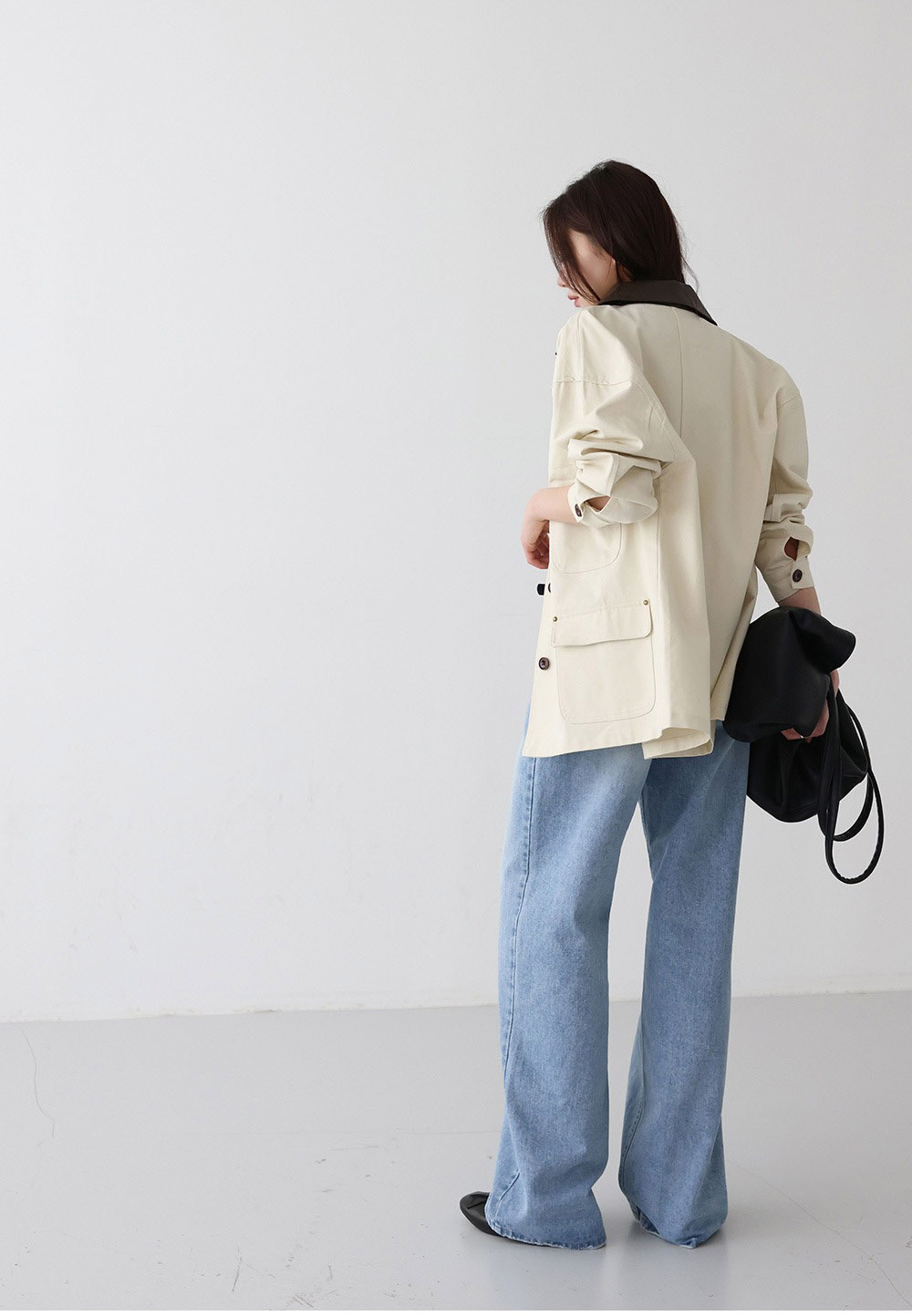 皮革撞色領夾克外套,KOREA,357957,皮革撞色領夾克外套,領500,999免運