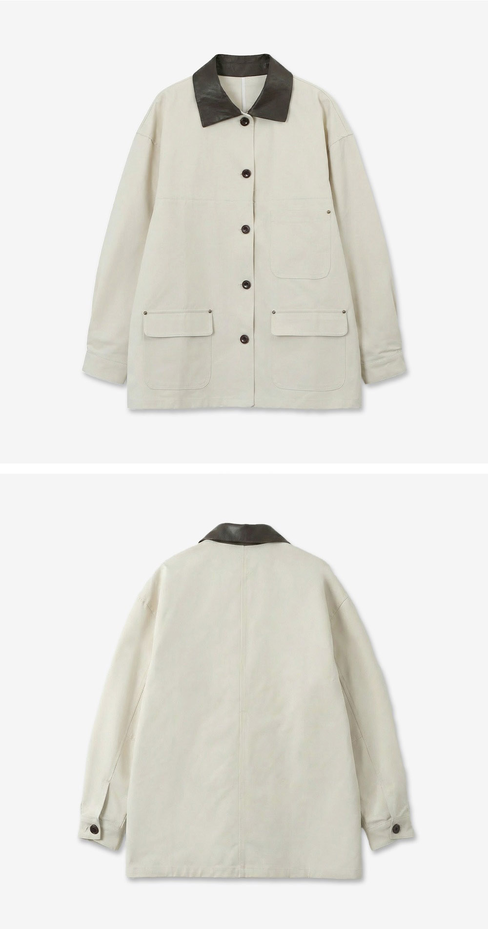 皮革撞色領夾克外套,KOREA,357957,皮革撞色領夾克外套,領500,999免運