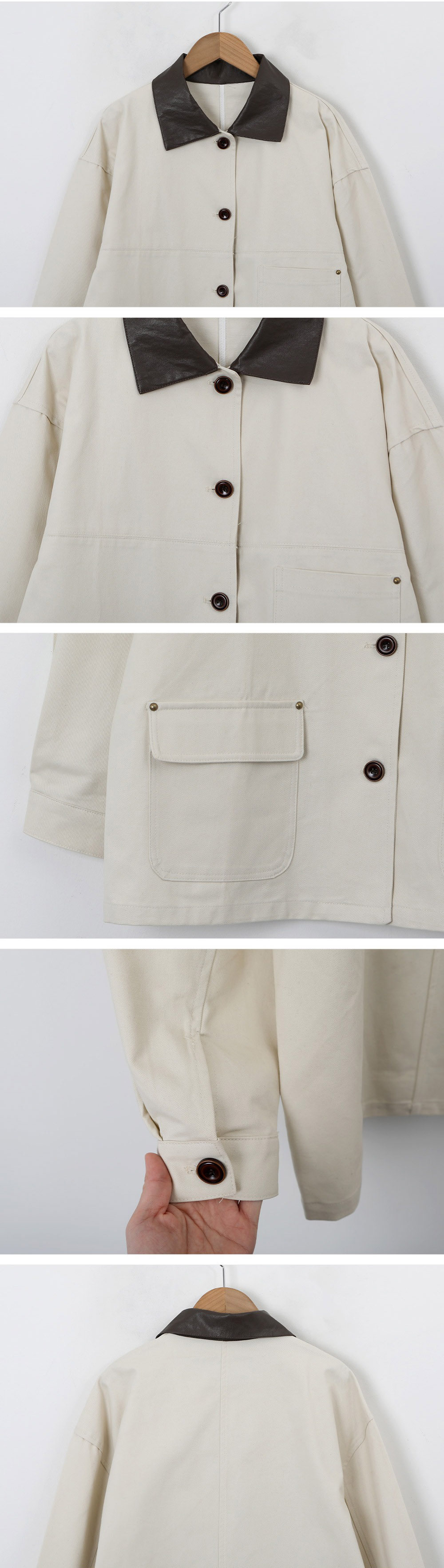 皮革撞色領夾克外套,KOREA,357957,皮革撞色領夾克外套,領500,999免運