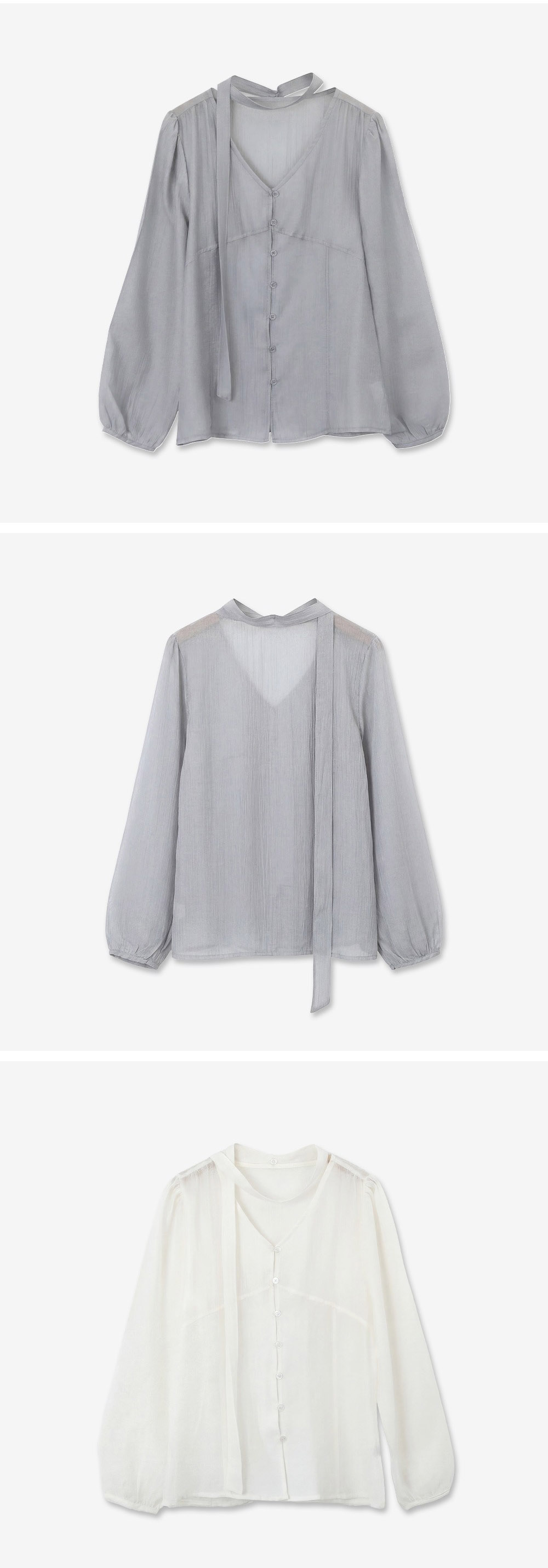 氣質輕盈微透領巾襯衫,KOREA,357962,氣質輕盈微透領巾襯衫,領500,999免運