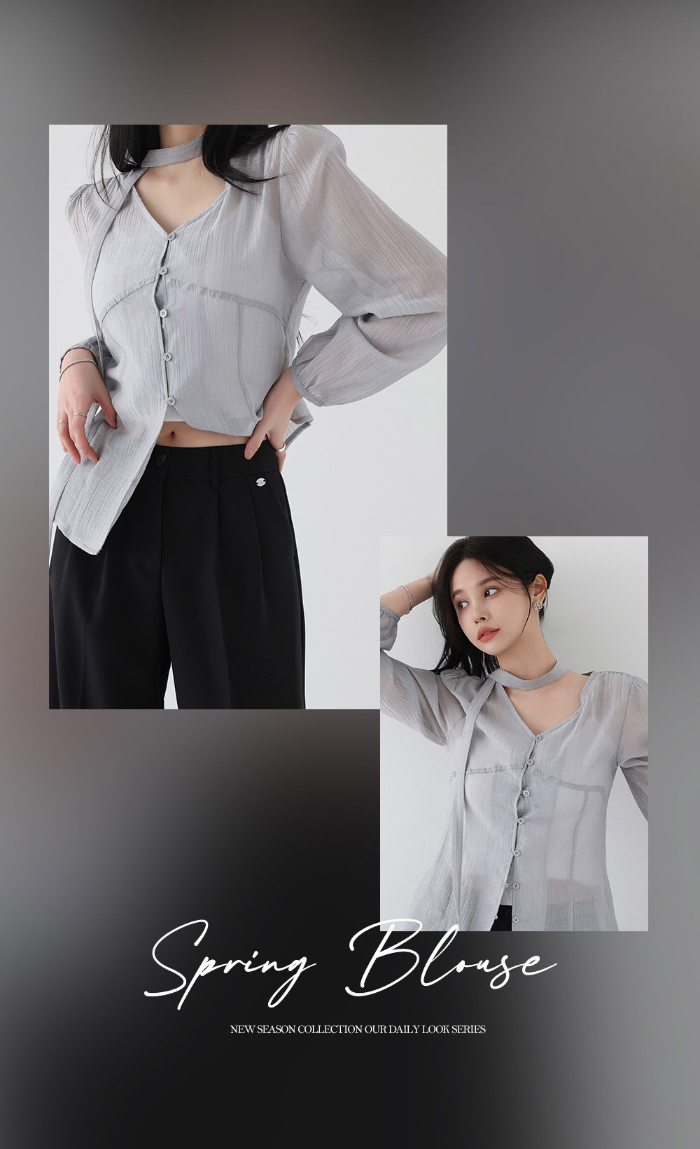 氣質輕盈微透領巾襯衫,KOREA,357962,氣質輕盈微透領巾襯衫,領500,999免運