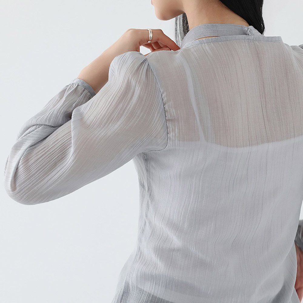 氣質輕盈微透領巾襯衫,KOREA,357962,氣質輕盈微透領巾襯衫,領500,999免運