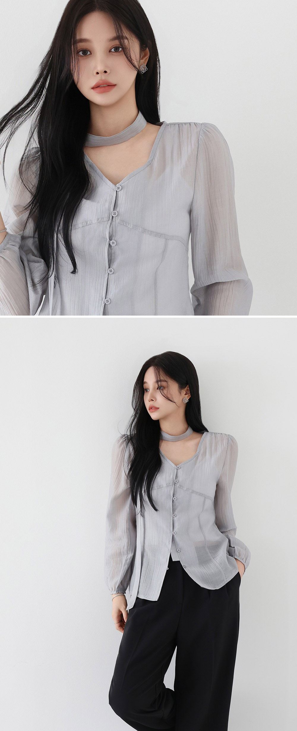 氣質輕盈微透領巾襯衫,KOREA,357962,氣質輕盈微透領巾襯衫,領500,999免運