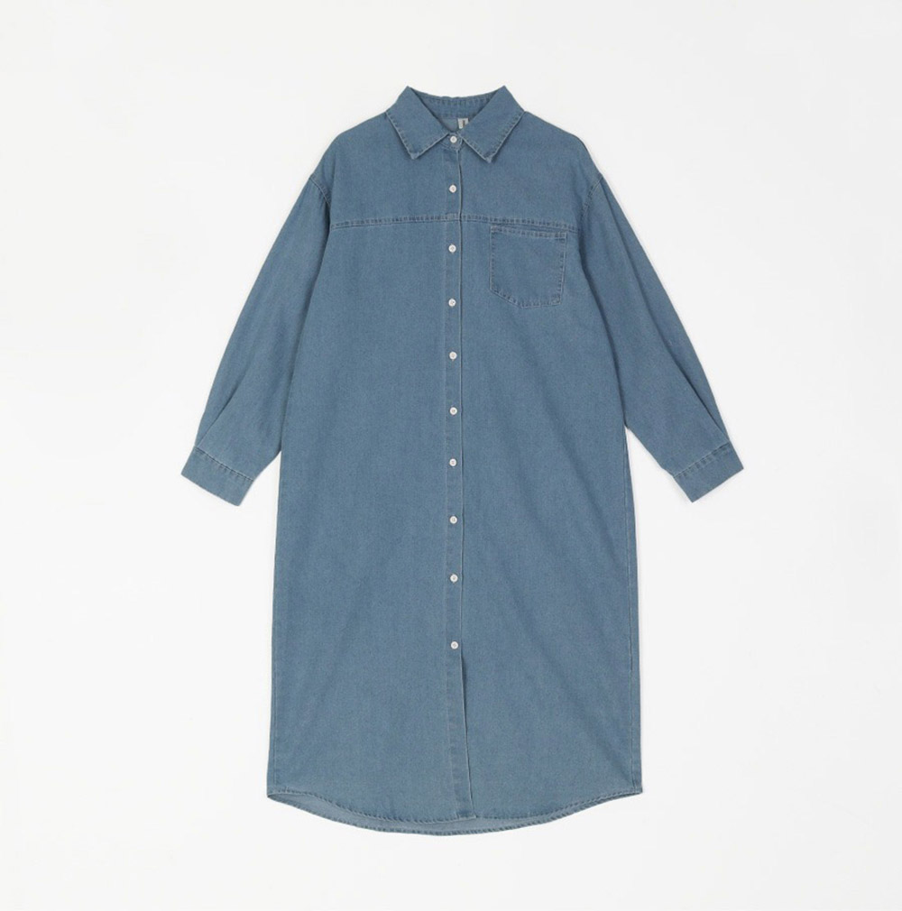 牛仔布襯衫領綁帶洋裝,KOREA,358122,牛仔布襯衫領綁帶洋裝,領500,999免運
