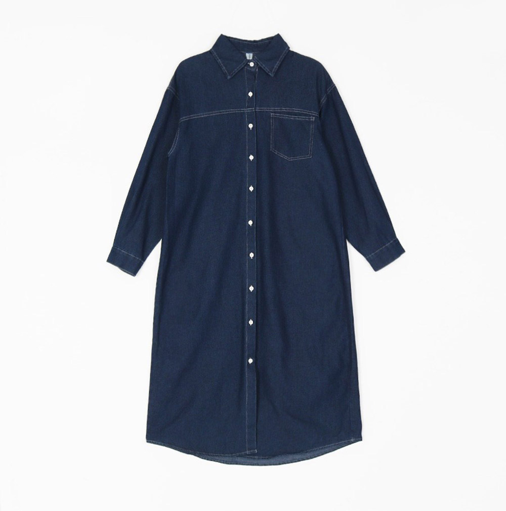 牛仔布襯衫領綁帶洋裝,KOREA,358122,牛仔布襯衫領綁帶洋裝,領500,999免運