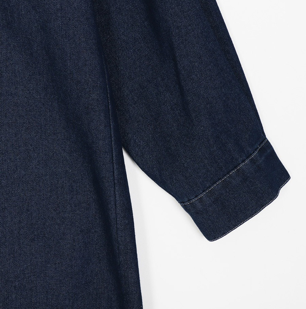 牛仔布襯衫領綁帶洋裝,KOREA,358122,牛仔布襯衫領綁帶洋裝,領500,999免運