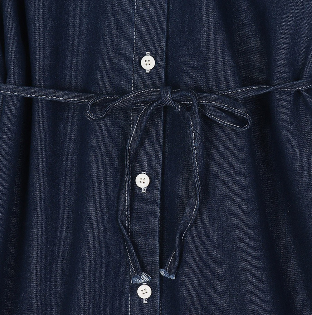 牛仔布襯衫領綁帶洋裝,KOREA,358122,牛仔布襯衫領綁帶洋裝,領500,999免運