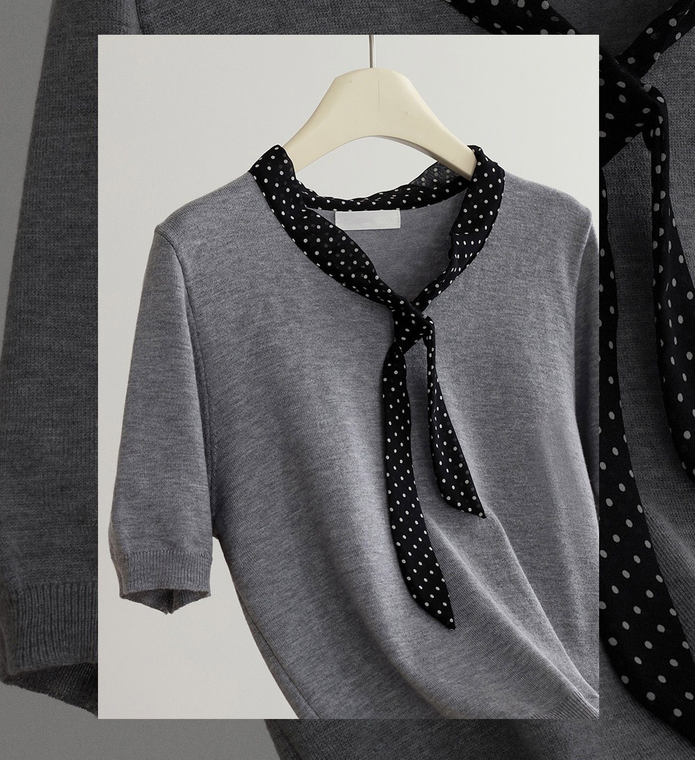 圓點領結拼接針織上衣,KOREA,358166,圓點領結拼接針織上衣,領500,999免運