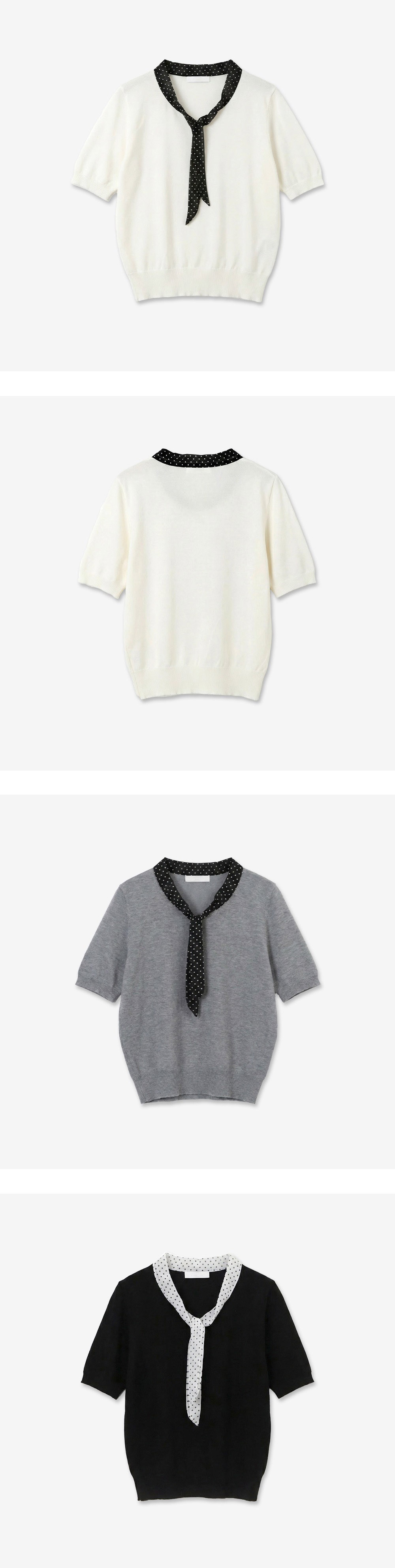 圓點領結拼接針織上衣,KOREA,358166,圓點領結拼接針織上衣,領500,999免運