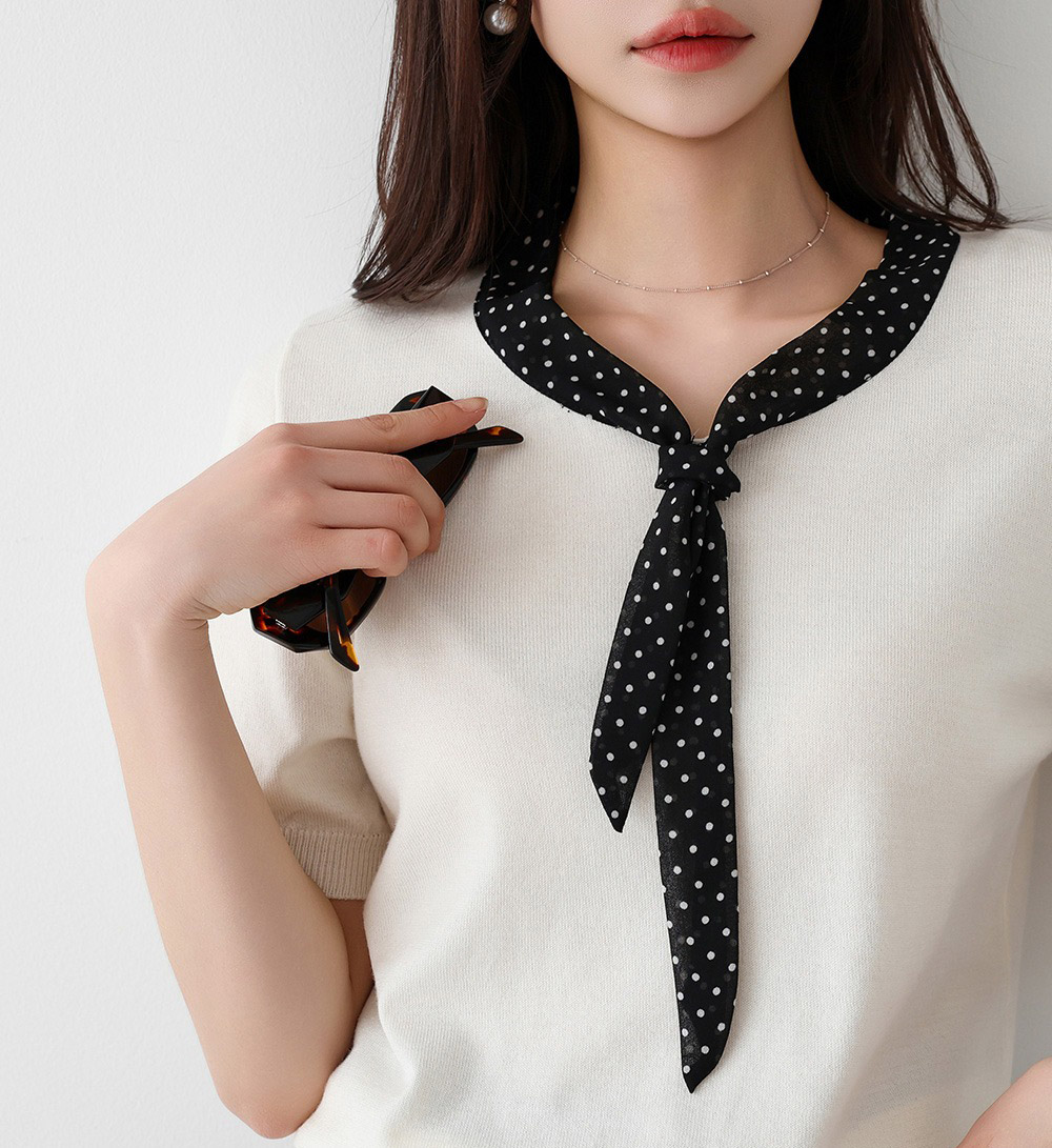 圓點領結拼接針織上衣,KOREA,358166,圓點領結拼接針織上衣,領500,999免運