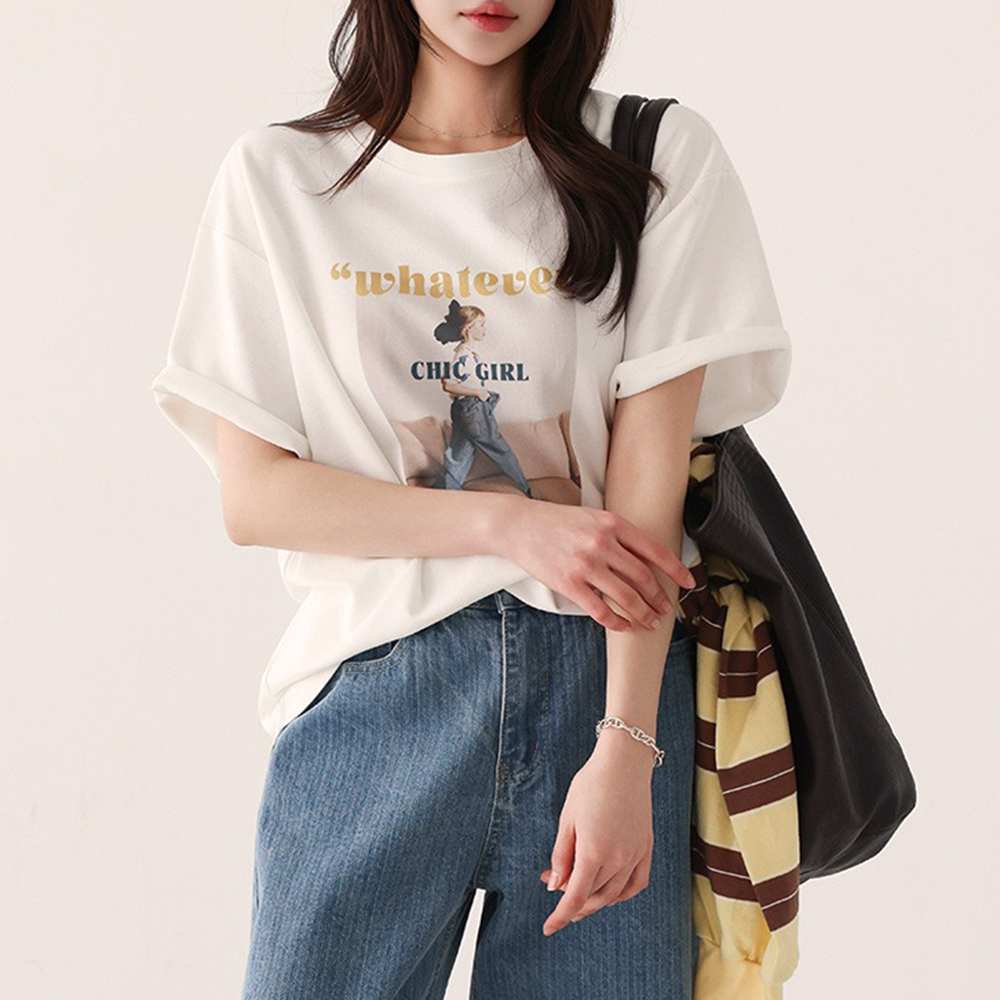 字母印花寬鬆短袖上衣