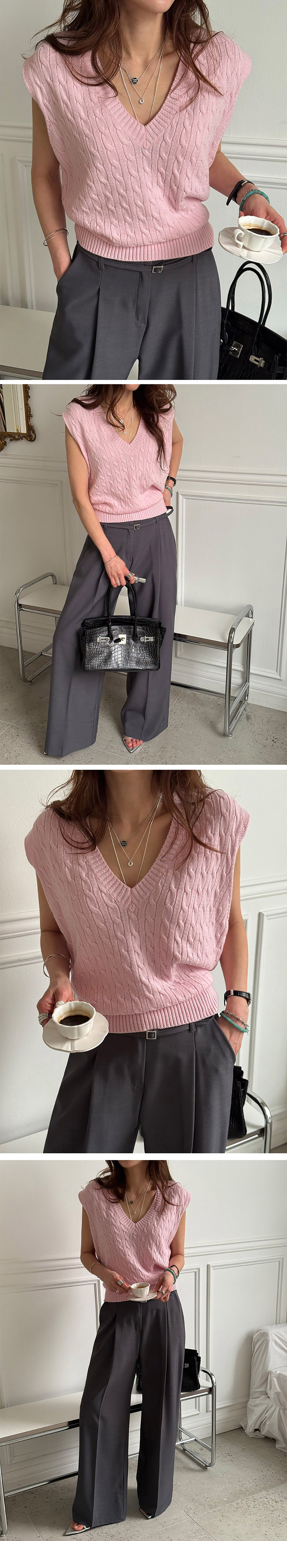 麻花針織V領背心,KOREA,358201,麻花針織V領背心,領500,999免運