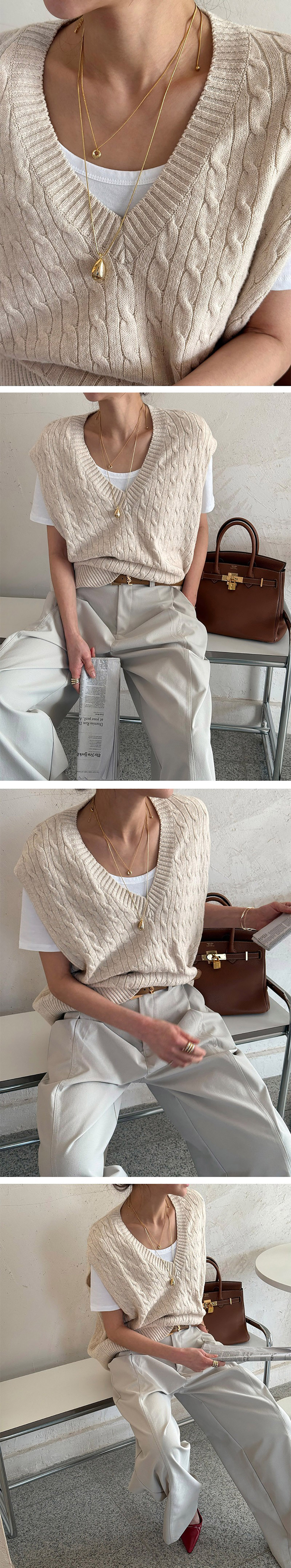 麻花針織V領背心,KOREA,358201,麻花針織V領背心,領500,999免運