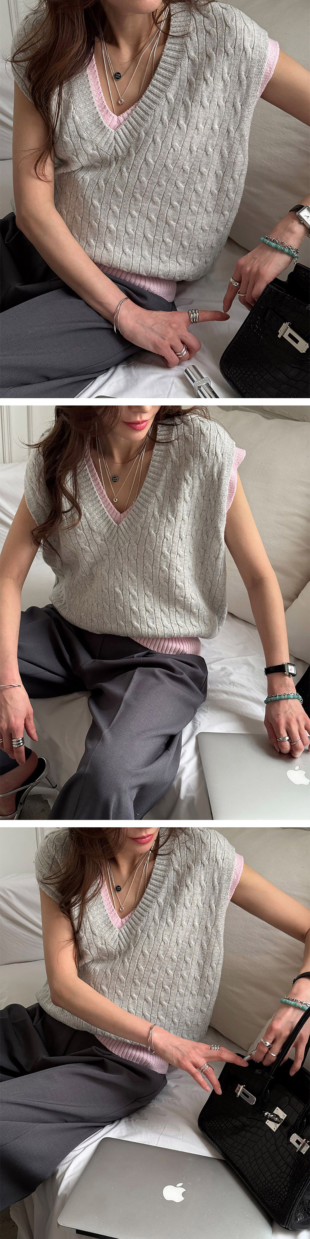 麻花針織V領背心,KOREA,358201,麻花針織V領背心,領500,999免運