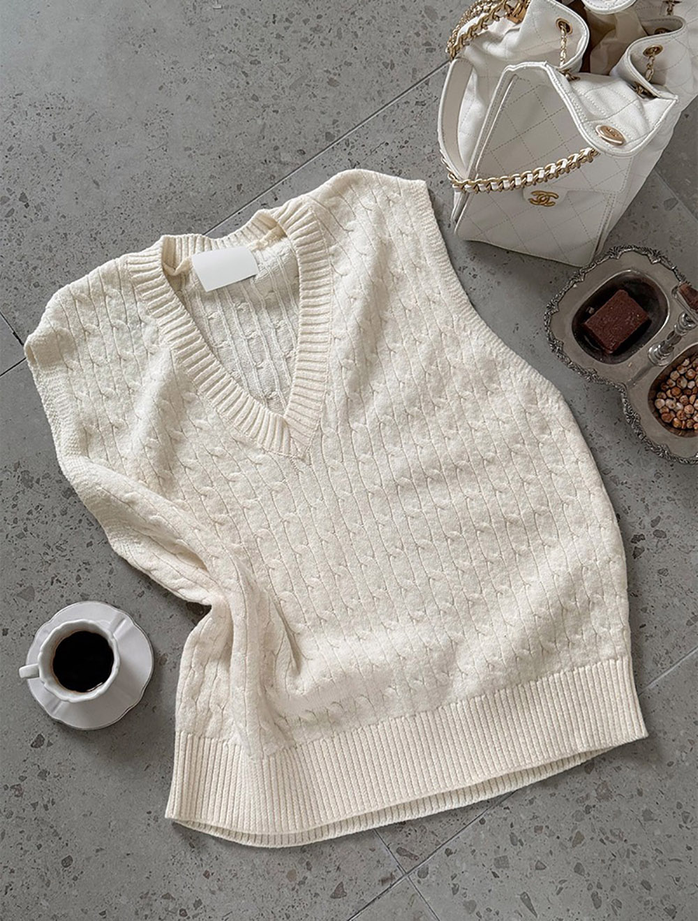 麻花針織V領背心,KOREA,358201,麻花針織V領背心,領500,999免運