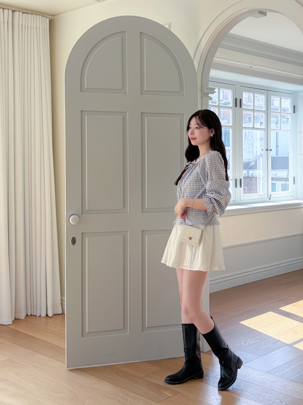 蕾絲領口格紋拉鍊外套,KOREA,358220,蕾絲領口格紋拉鍊外套,領500,999免運