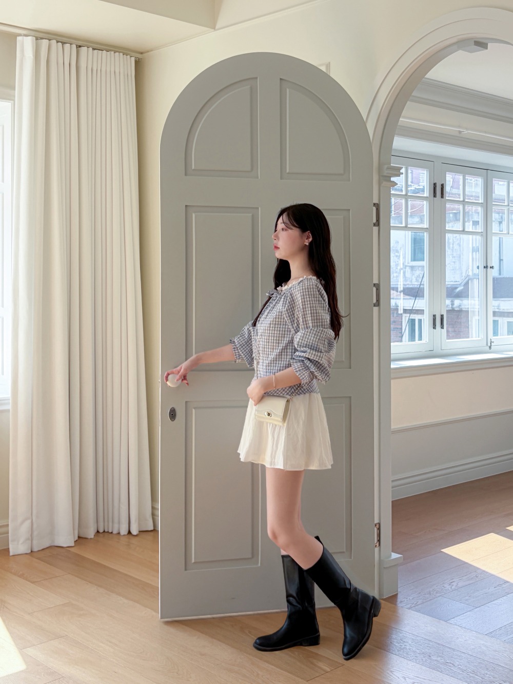 蕾絲領口格紋拉鍊外套,KOREA,358220,蕾絲領口格紋拉鍊外套,領500,999免運