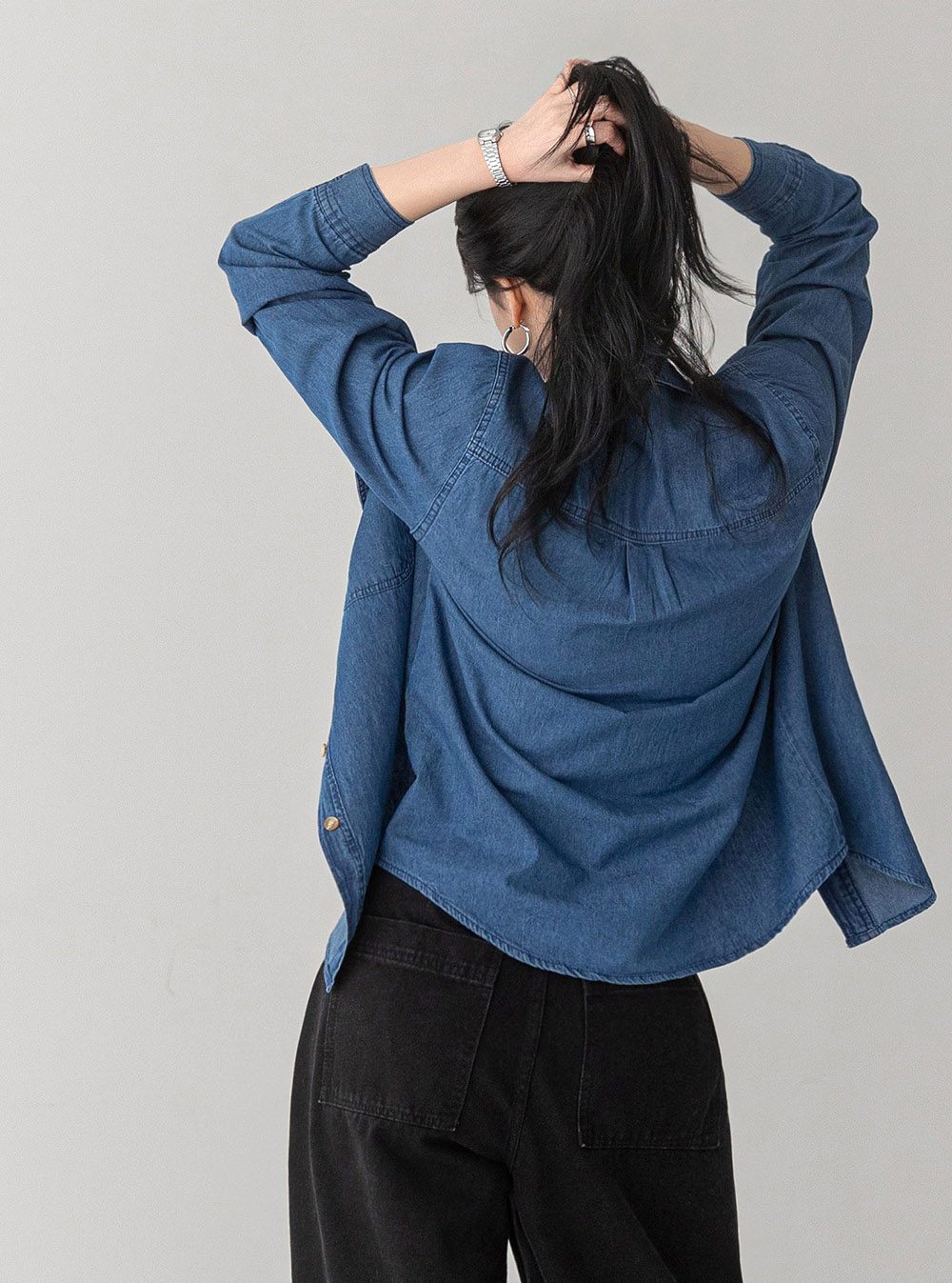 經典水洗牛仔長袖襯衫,KOREA,358680,經典水洗牛仔長袖襯衫,領500,999免運