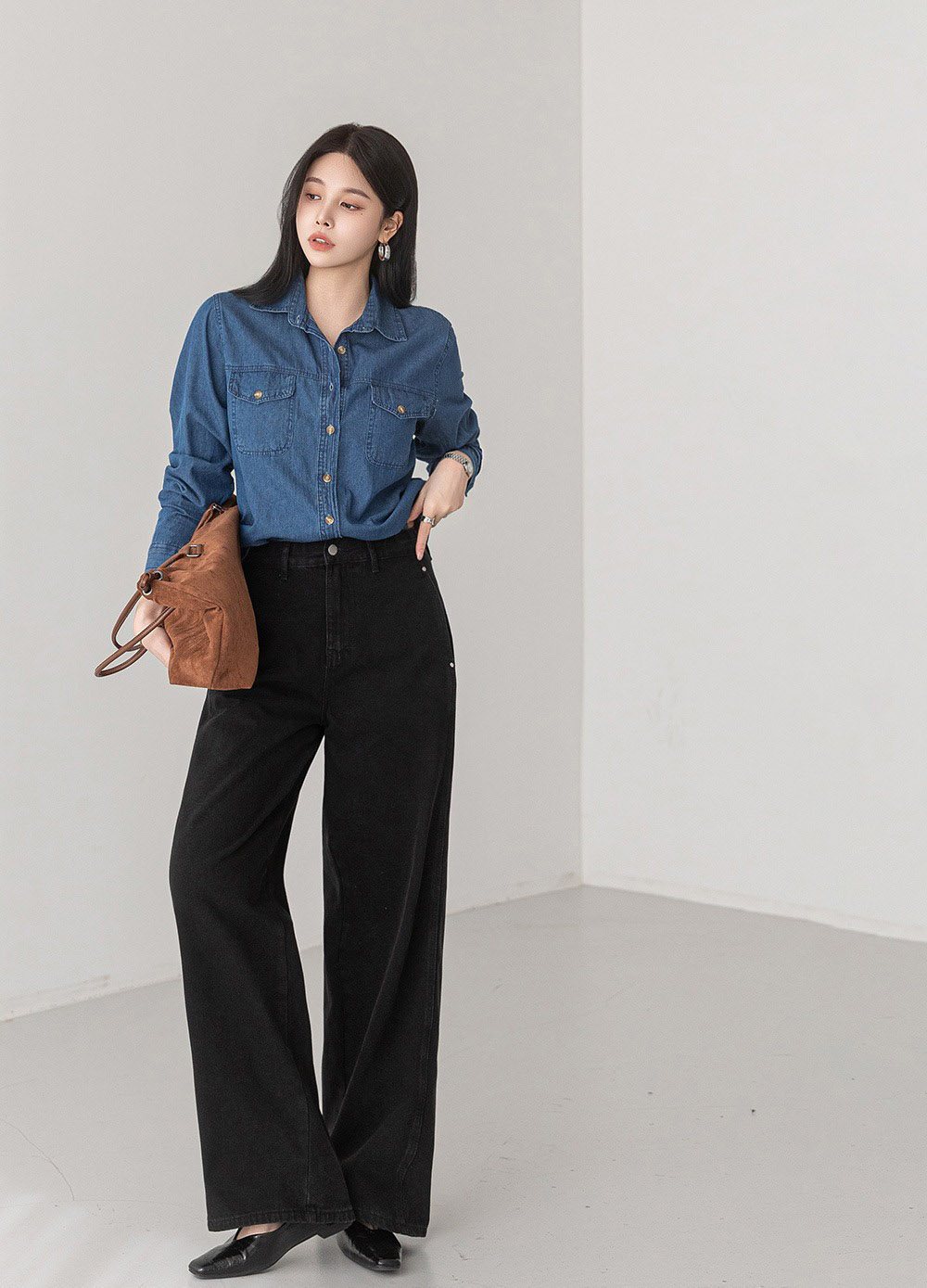 經典水洗牛仔長袖襯衫,KOREA,358680,經典水洗牛仔長袖襯衫,領500,999免運