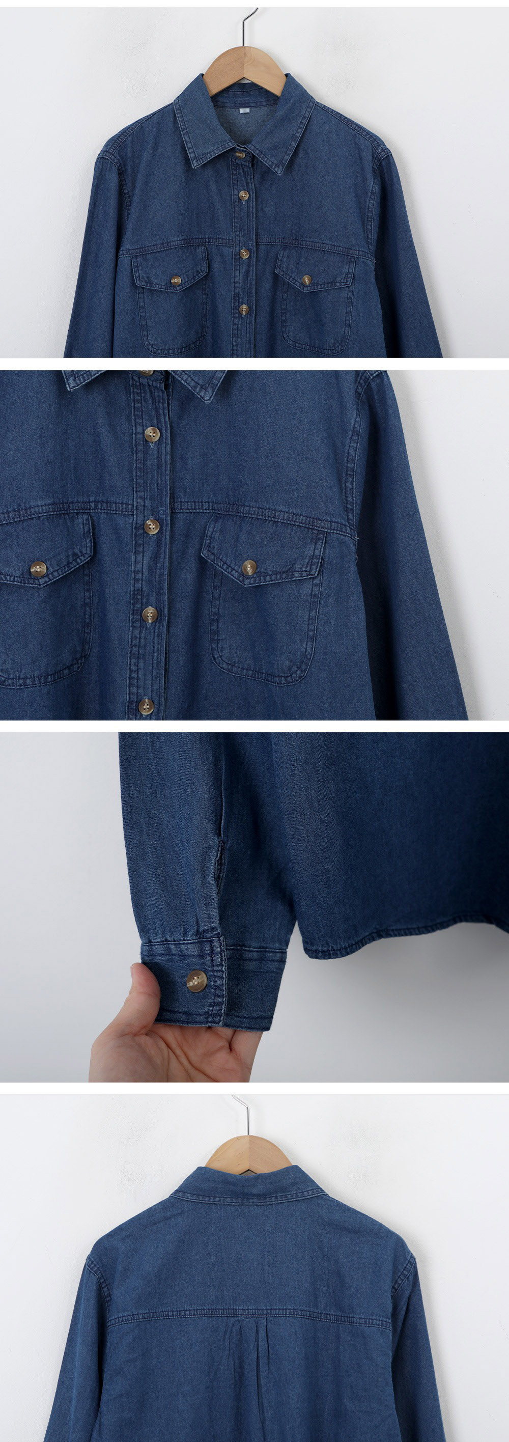 經典水洗牛仔長袖襯衫,KOREA,358680,經典水洗牛仔長袖襯衫,領500,999免運