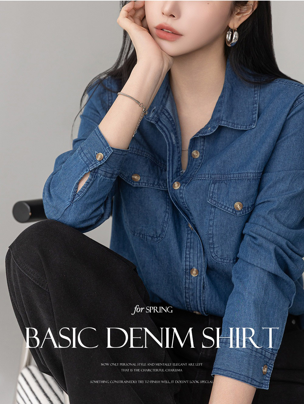 經典水洗牛仔長袖襯衫,KOREA,358680,經典水洗牛仔長袖襯衫,領500,999免運