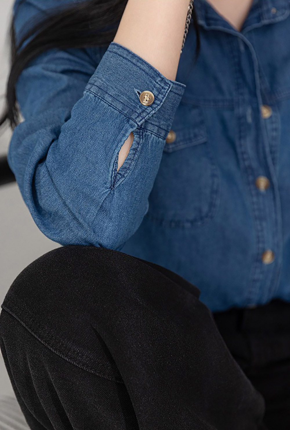 經典水洗牛仔長袖襯衫,KOREA,358680,經典水洗牛仔長袖襯衫,領500,999免運