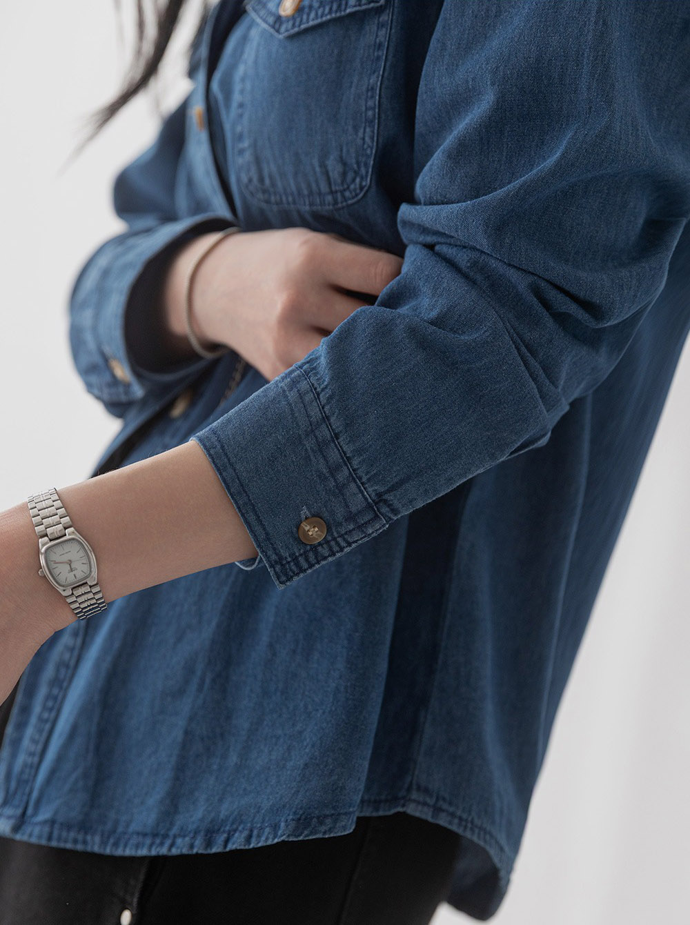 經典水洗牛仔長袖襯衫,KOREA,358680,經典水洗牛仔長袖襯衫,領500,999免運