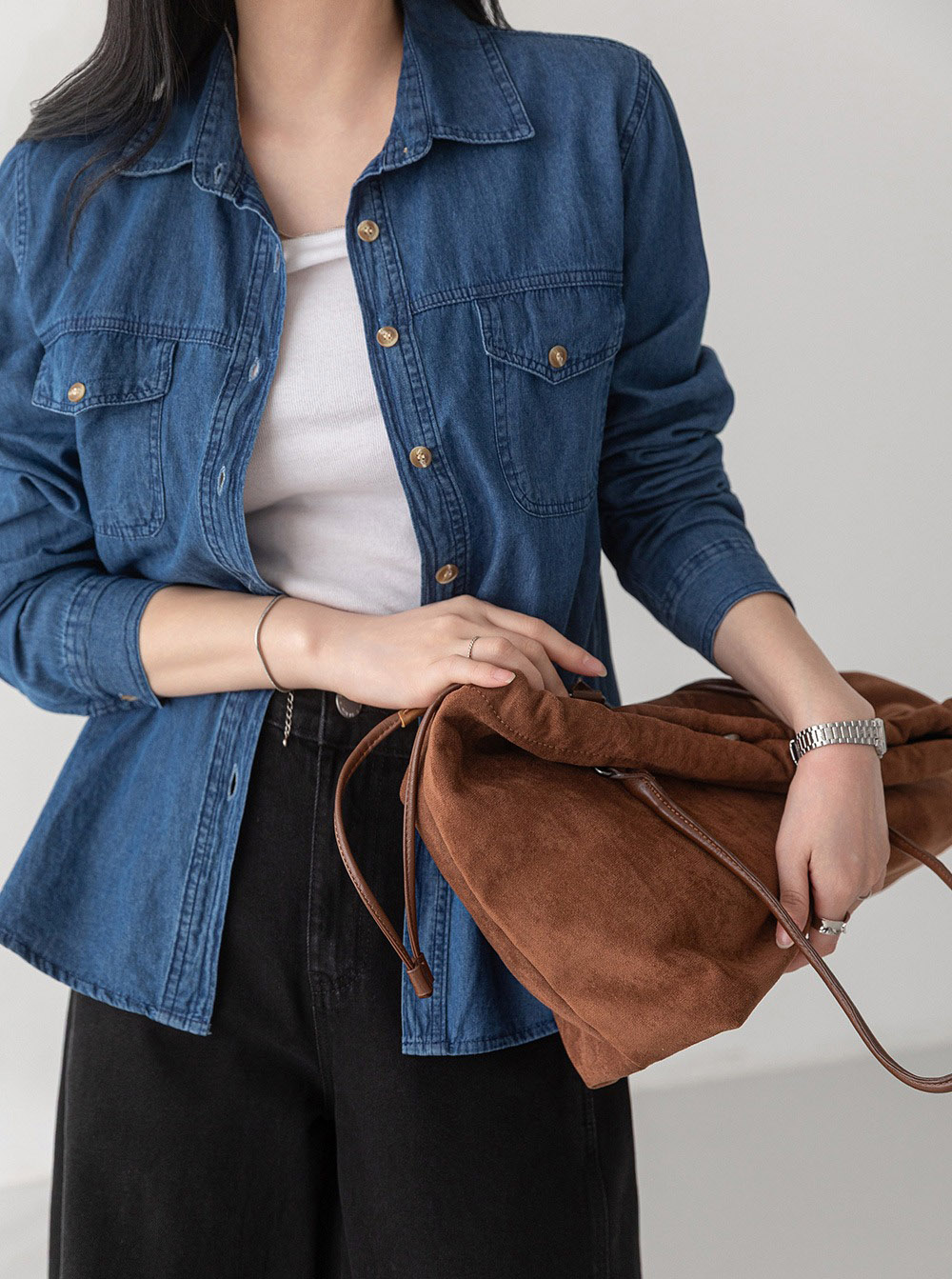 經典水洗牛仔長袖襯衫,KOREA,358680,經典水洗牛仔長袖襯衫,領500,999免運