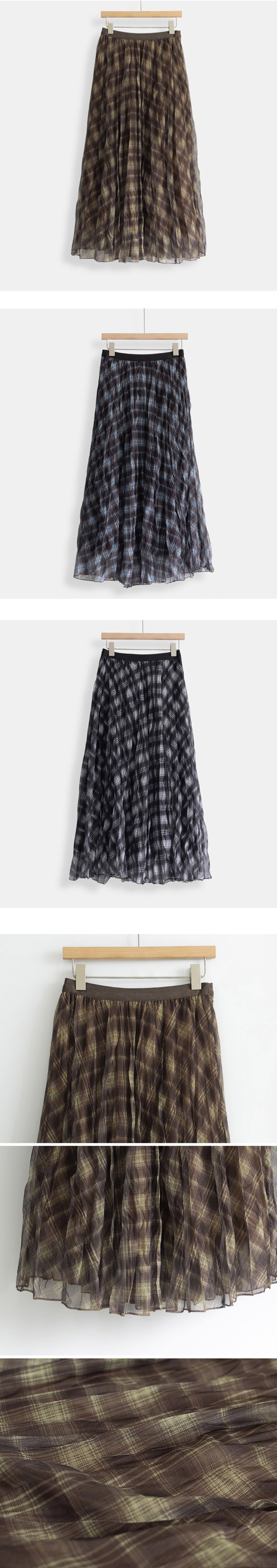 鬆緊腰格紋網紗長裙,KOREA,358760,鬆緊腰格紋網紗長裙,領500,999免運