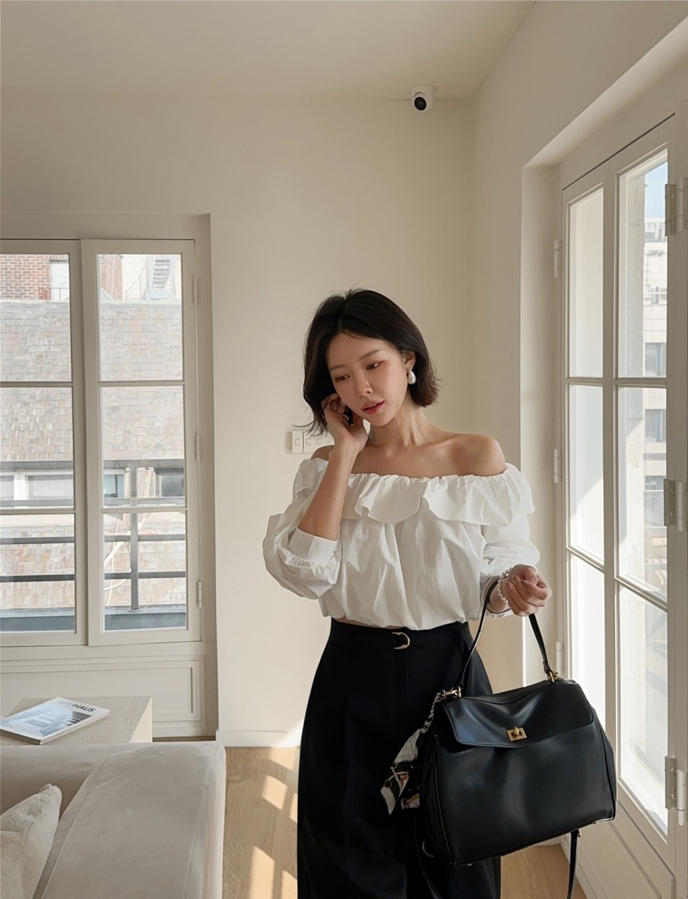 氣質一字荷葉領上衣,KOREA,358847,氣質一字荷葉領上衣,領500,999免運