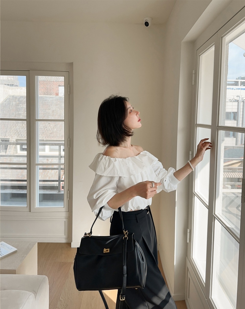 氣質一字荷葉領上衣,KOREA,358847,氣質一字荷葉領上衣,領500,999免運