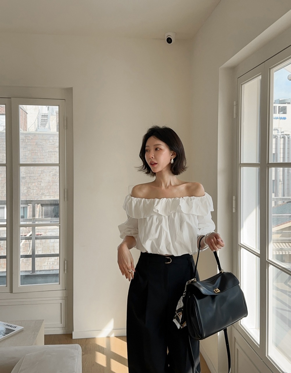 氣質一字荷葉領上衣,KOREA,358847,氣質一字荷葉領上衣,領500,999免運