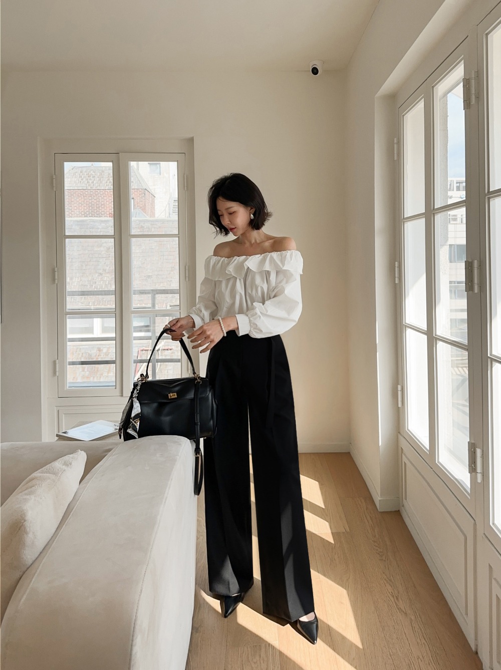 氣質一字荷葉領上衣,KOREA,358847,氣質一字荷葉領上衣,領500,999免運