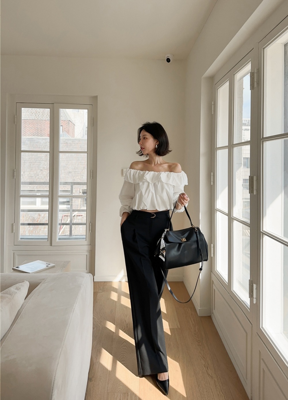 氣質一字荷葉領上衣,KOREA,358847,氣質一字荷葉領上衣,領500,999免運