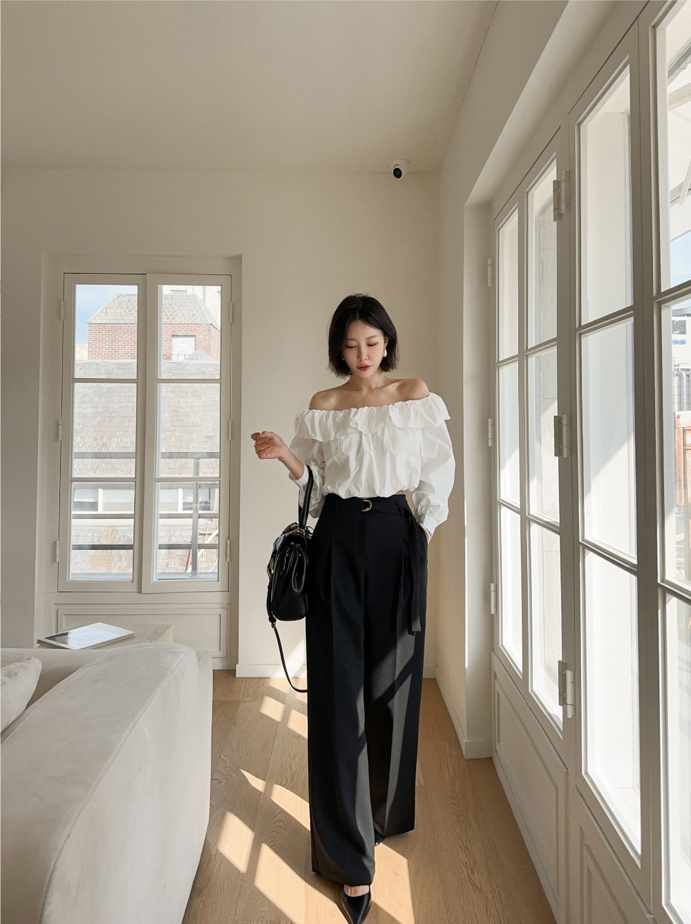 氣質一字荷葉領上衣,KOREA,358847,氣質一字荷葉領上衣,領500,999免運