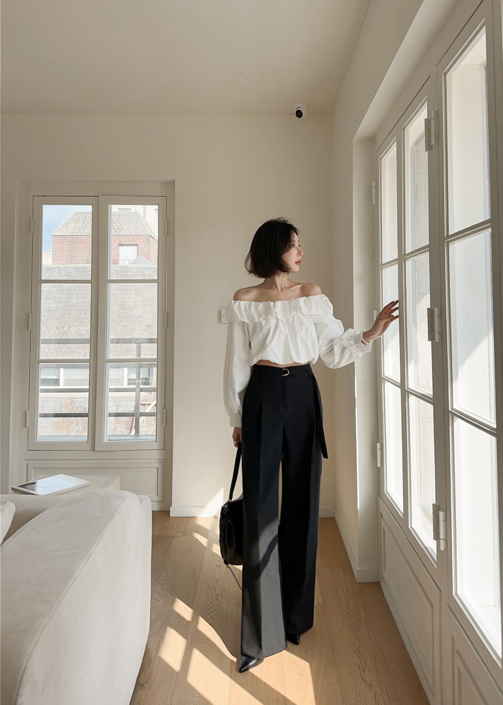 氣質一字荷葉領上衣,KOREA,358847,氣質一字荷葉領上衣,領500,999免運