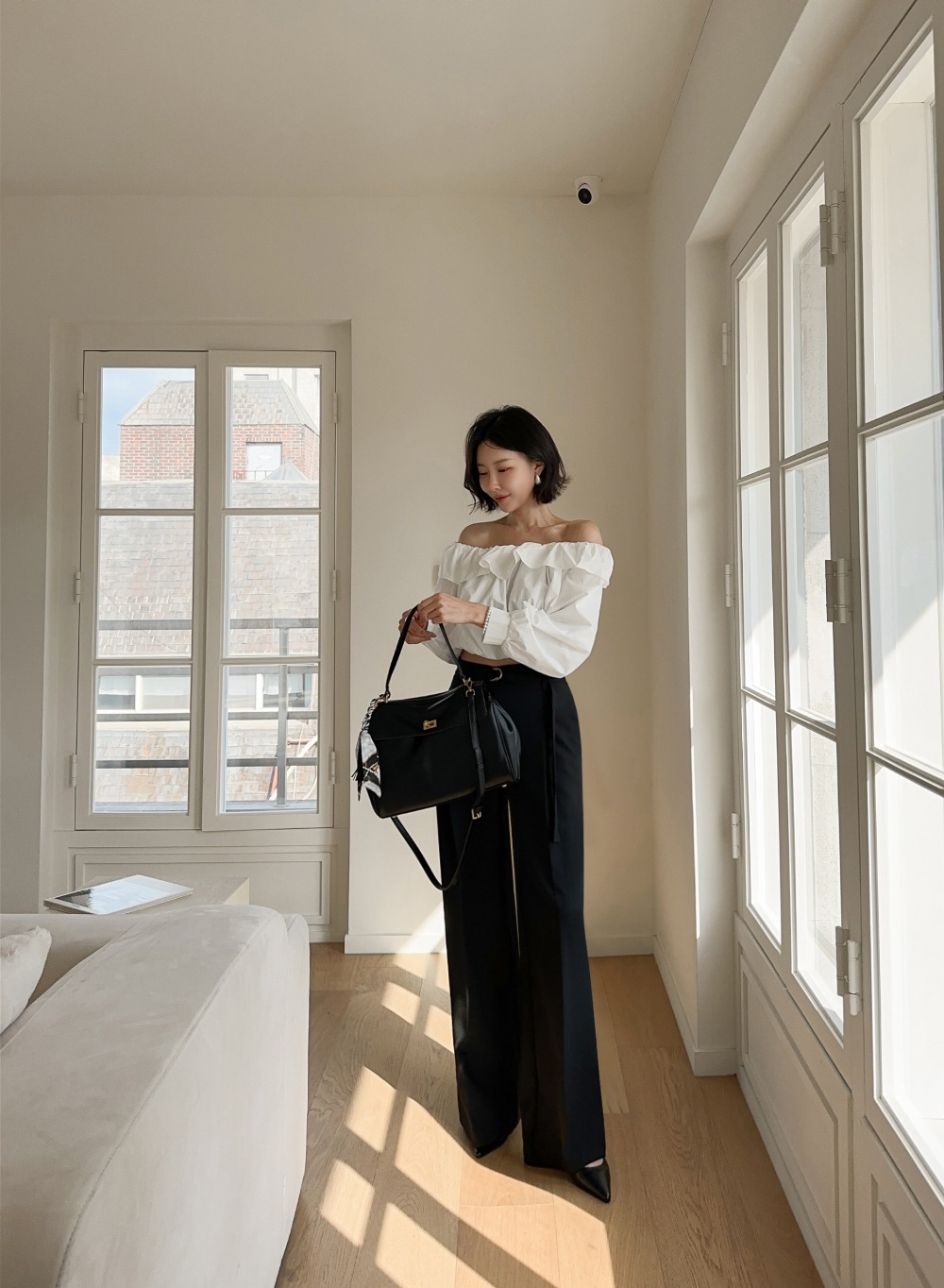 氣質一字荷葉領上衣,KOREA,358847,氣質一字荷葉領上衣,領500,999免運