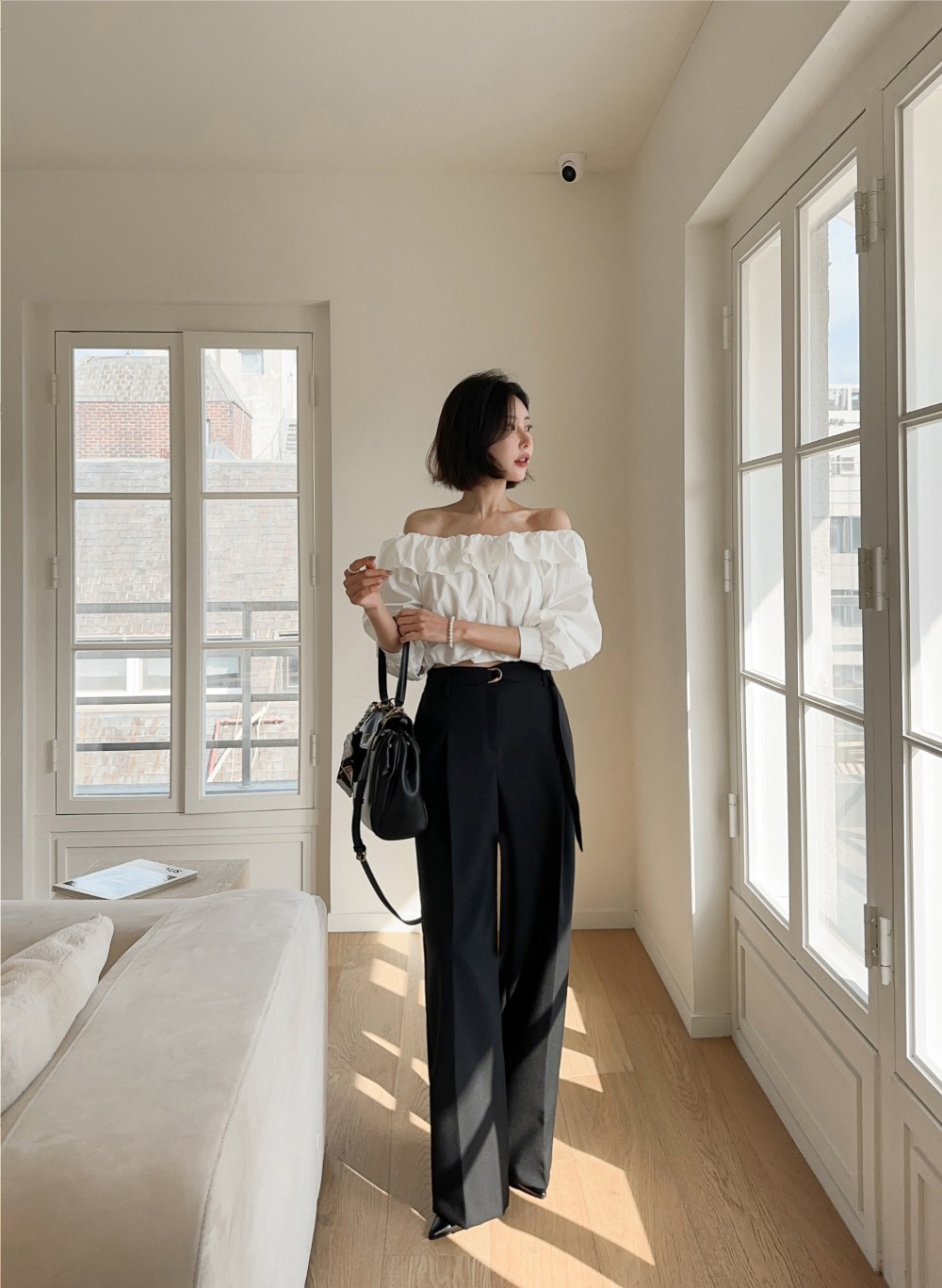 氣質一字荷葉領上衣,KOREA,358847,氣質一字荷葉領上衣,領500,999免運