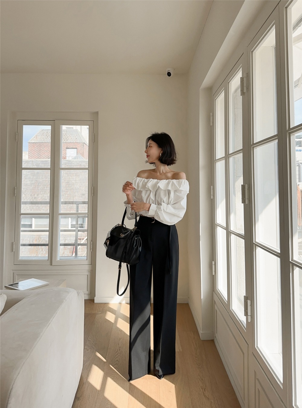 氣質一字荷葉領上衣,KOREA,358847,氣質一字荷葉領上衣,領500,999免運