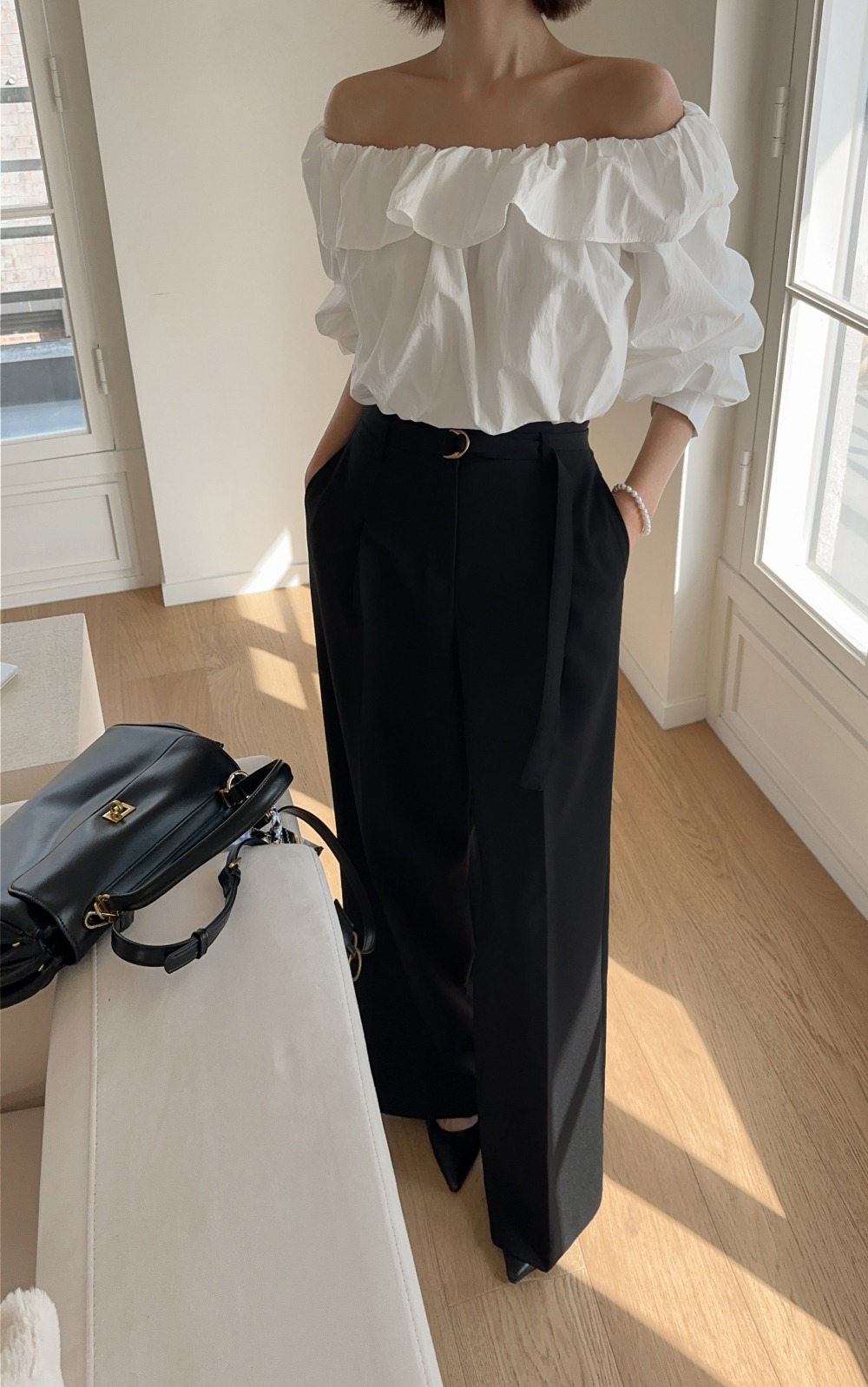 氣質一字荷葉領上衣,KOREA,358847,氣質一字荷葉領上衣,領500,999免運