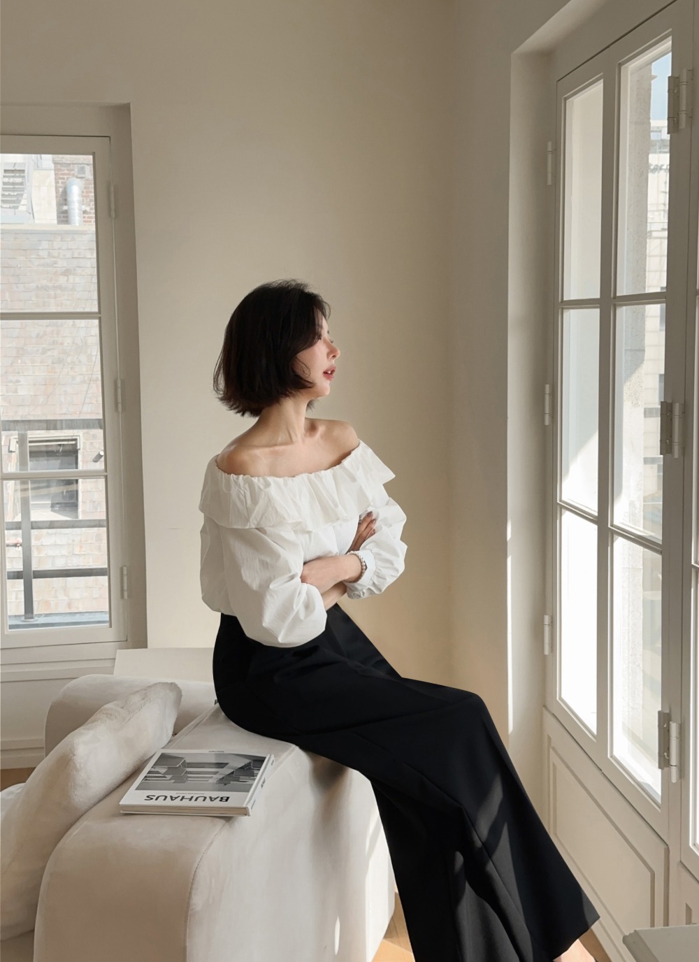 氣質一字荷葉領上衣,KOREA,358847,氣質一字荷葉領上衣,領500,999免運