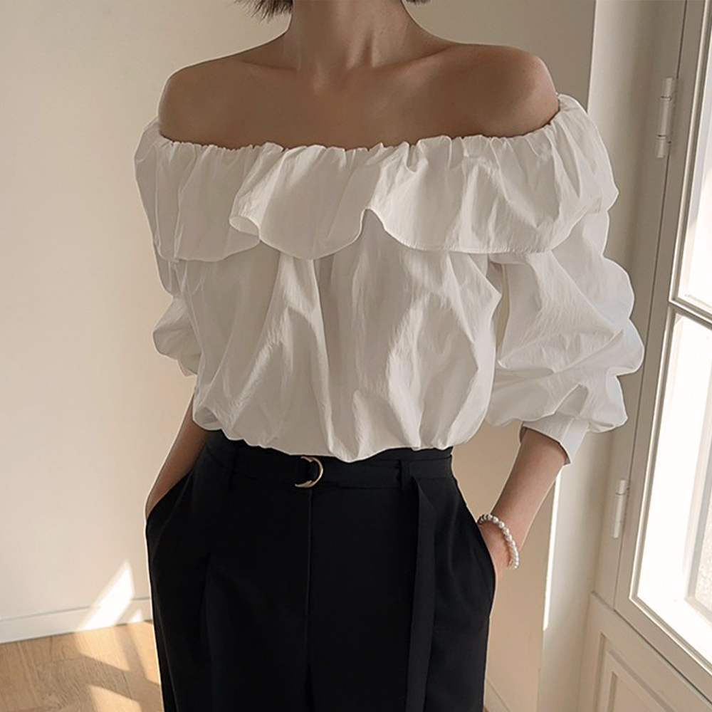 氣質一字荷葉領上衣